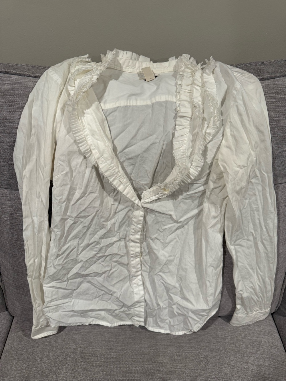 J. Crew White Ruffled V-Neck Blouse